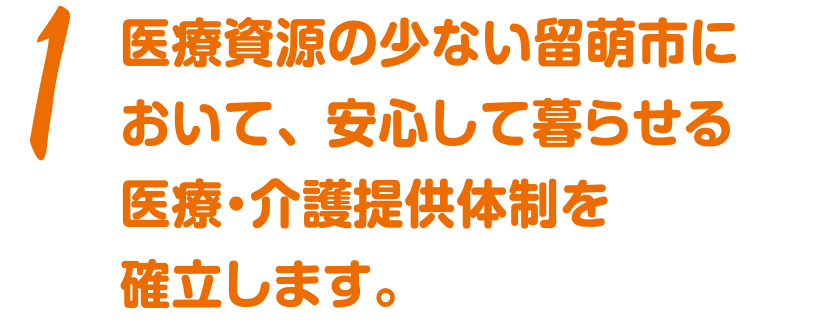 1 医療資源の少ない留萌市において、安心して暮らせる医療・介護提供体制を確立します。